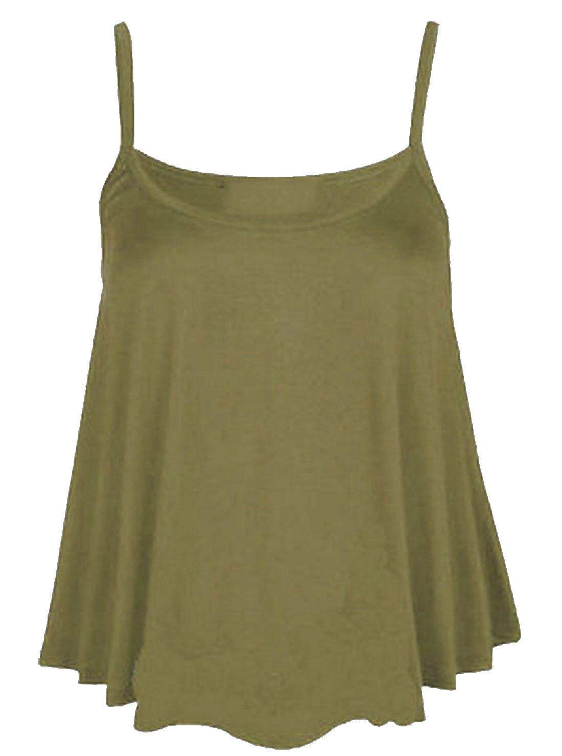Wickedfashions123 Women's Khaki ’S Plus Size Plain Sleeveless Cami Swing Vest Top Flared Strappy Cami Vest Top Casual Wear Fancy Party Wear Camisole Shirt Top Uk Size 8-28