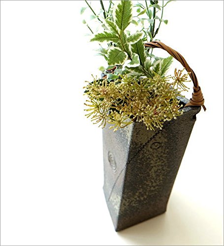 信楽焼手造りつる付き花器 信楽焼 花器 ツル付 刷毛目 土瓶型 在庫数限り 陶器 花瓶 生け花