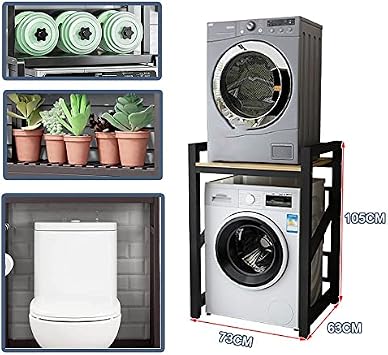 Washing Machine Cabinet Storage Rack Above The Washing Machine, Washing Machine Shelf with Shelves, 3rd Gear Adjustable and 4cm Thick Steel Frame Toilet Storage Cabinet 73X63X105CM