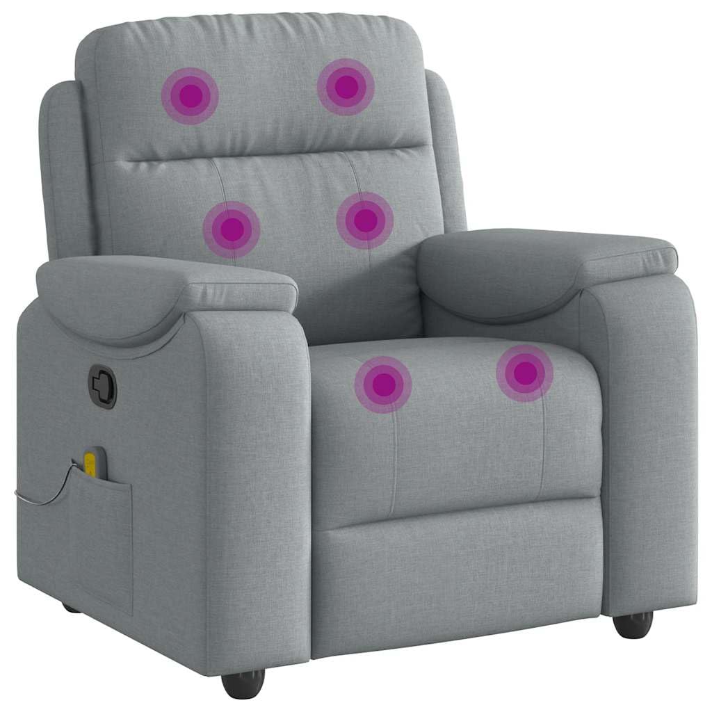 IKAYAA Sillón de Masaje Reclinable Tela, Sillón De Relax, Sillon Masaje Relax, Sillon Relax con Bolsillos Laterales Sofá Individual Sofá Relax Butaca Orejera para Salón Oficina Dormitorio Gris Claro