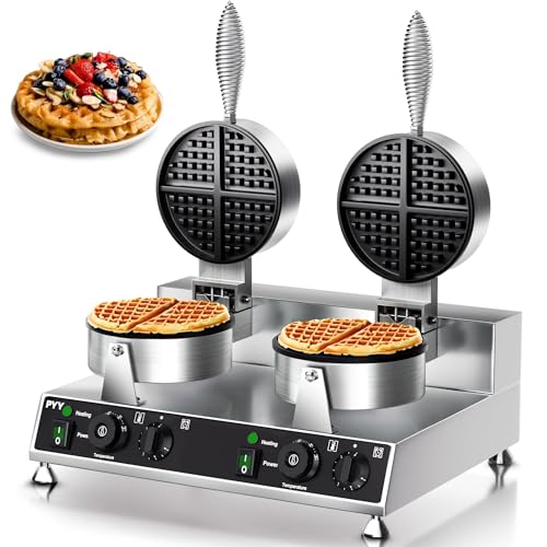 Image of PYY Commercial Waffle Maker - Double Waffle Maker Machine,Stainless Steel,Non-stick Electric Chaffle Maker for Restaurant Party Food Stall
