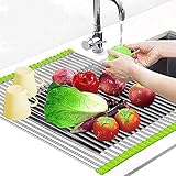 Abtropfgestell Geschirr für Küche, Aufrollbares Geschirrtrockner Gestell, Teleskop Abtropfkorb, Aufrollbares Geschirrabtropfgestell, Abtropfschale Rostfrei für Obst Gemüse, 43x30cm