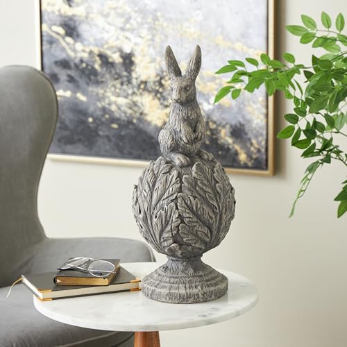 Escultura decorativa de conejo de polystone gris 8 x 8 x 20 in miniatura 2