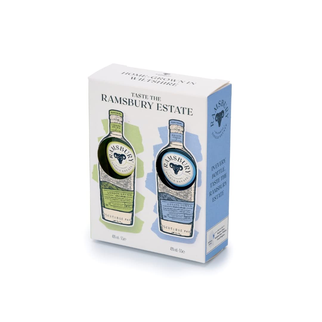 Ramsbury Taste the Estate Miniature Gift Set - Award-Winning Ramsbury Single Estate Gin 5cl, 40% ABV - Award-Winning Ramsbury Single Estate Vodka 5cl, 43% ABV- Distilled in Wiltshire- Gifting Set