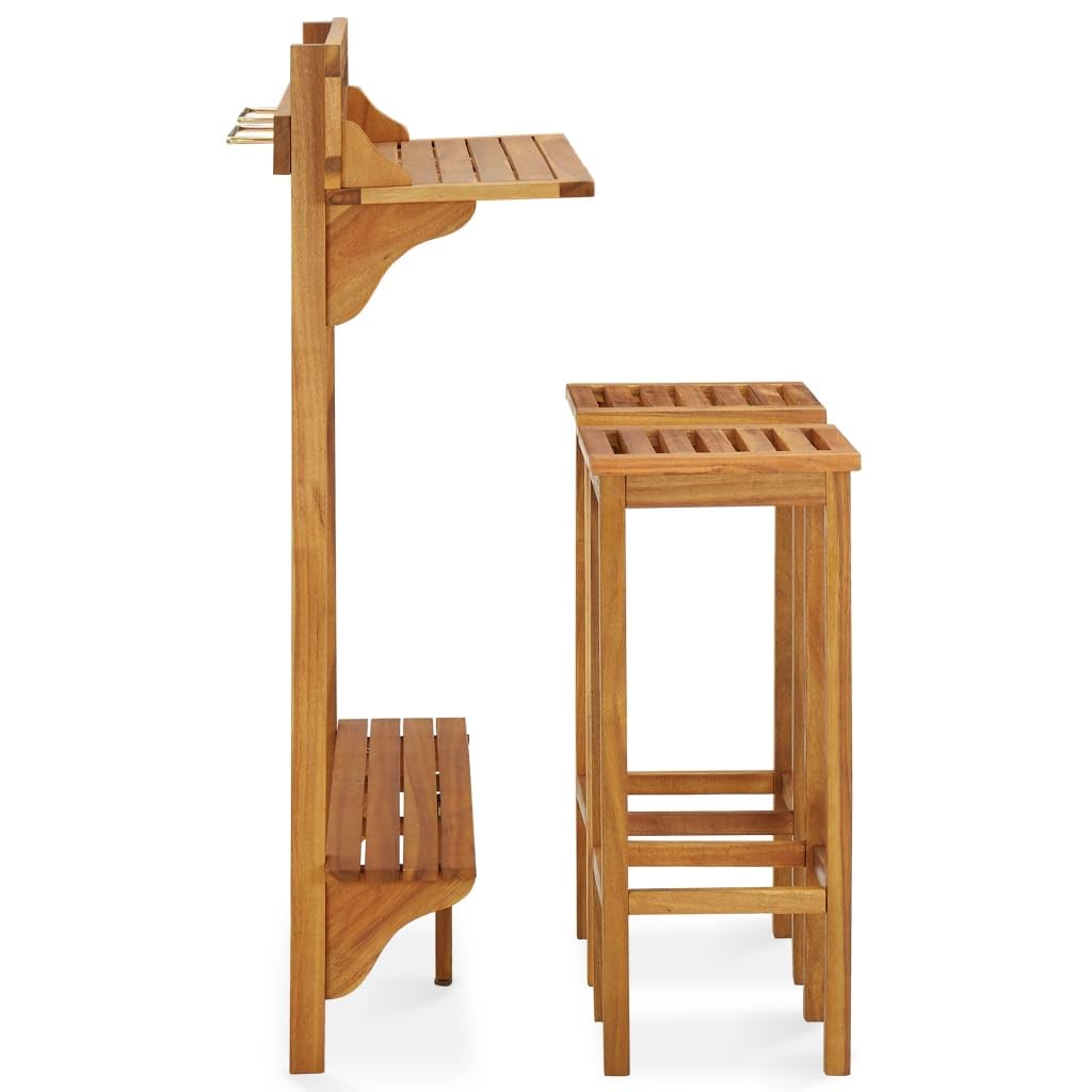vidaXL Juego de Muebles de Bar de Balcón Jardín 3 Piezas Patio Balcón Bar Bistró Pub Comedor Mostrador Taburete Mesa Alta Madera Maciza de Acacia