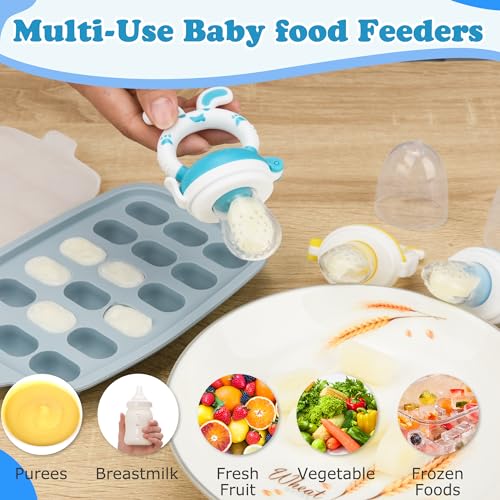 Image of Baby Breastmilk Popsicle Molds & Baby Fruit Feeder-WAJIAYON Silicone Food Freezer Tray Storage Containers,Infant Food Pacifier Feeder and Teether for Babies Easter Bunny Gifts for Boys and Girls