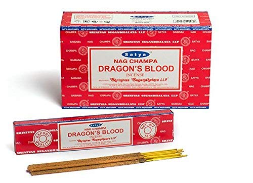 Satya Sai Baba Nag Champa Dragon's Blood Incense Sticks Agarbatti 180 Grams Box | 12 Packs of 15 Grams Each in a Box | Export Quality