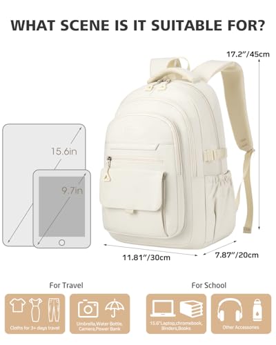 Cute Backpacks for Girls, Teens Aesthetic High School Laptop Backpack College Student Women Bookbag, Mochilas Escolares para Niñas, Beige3