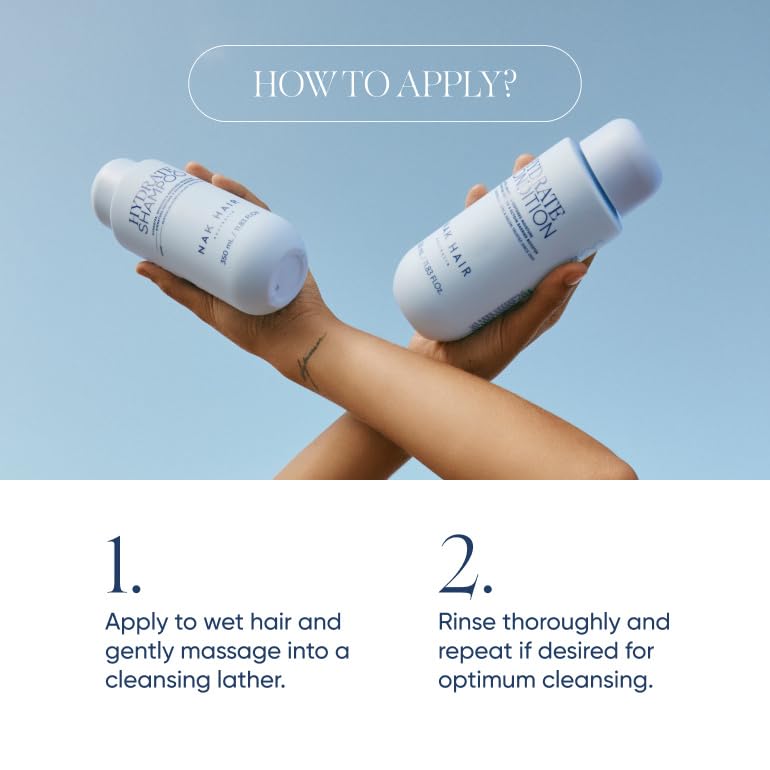 NAK Signature Hydrate Shampoo 350ml - Moisturizing Sulfate-Free Shampoo - Hydrates, Restores & Smooths Color-Treated Hair with Coconut Oil & Peptides - Vegan, - Image 3