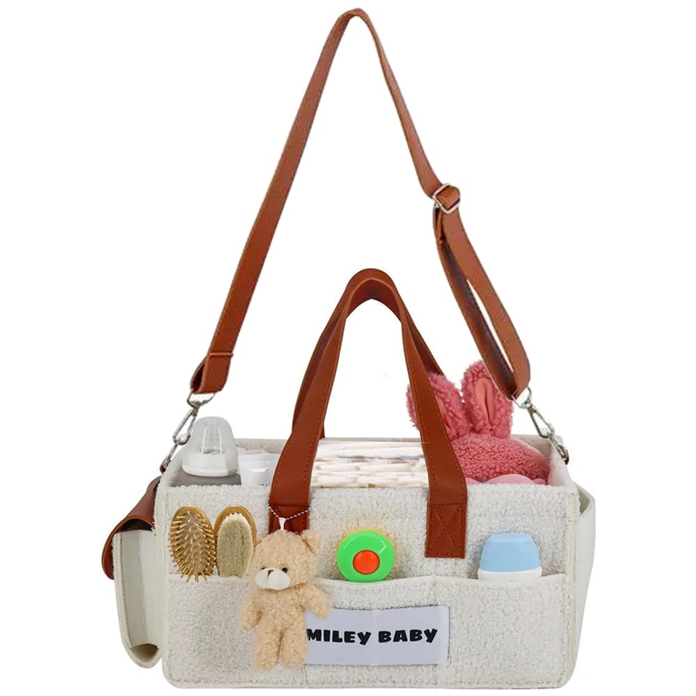 SMILEY BABY Nappy Caddy Organizer, Newborn Essentials & Car Diaper Caddy, Portable Nursery Storage Basket with Detachable Compartments, Baby Shower