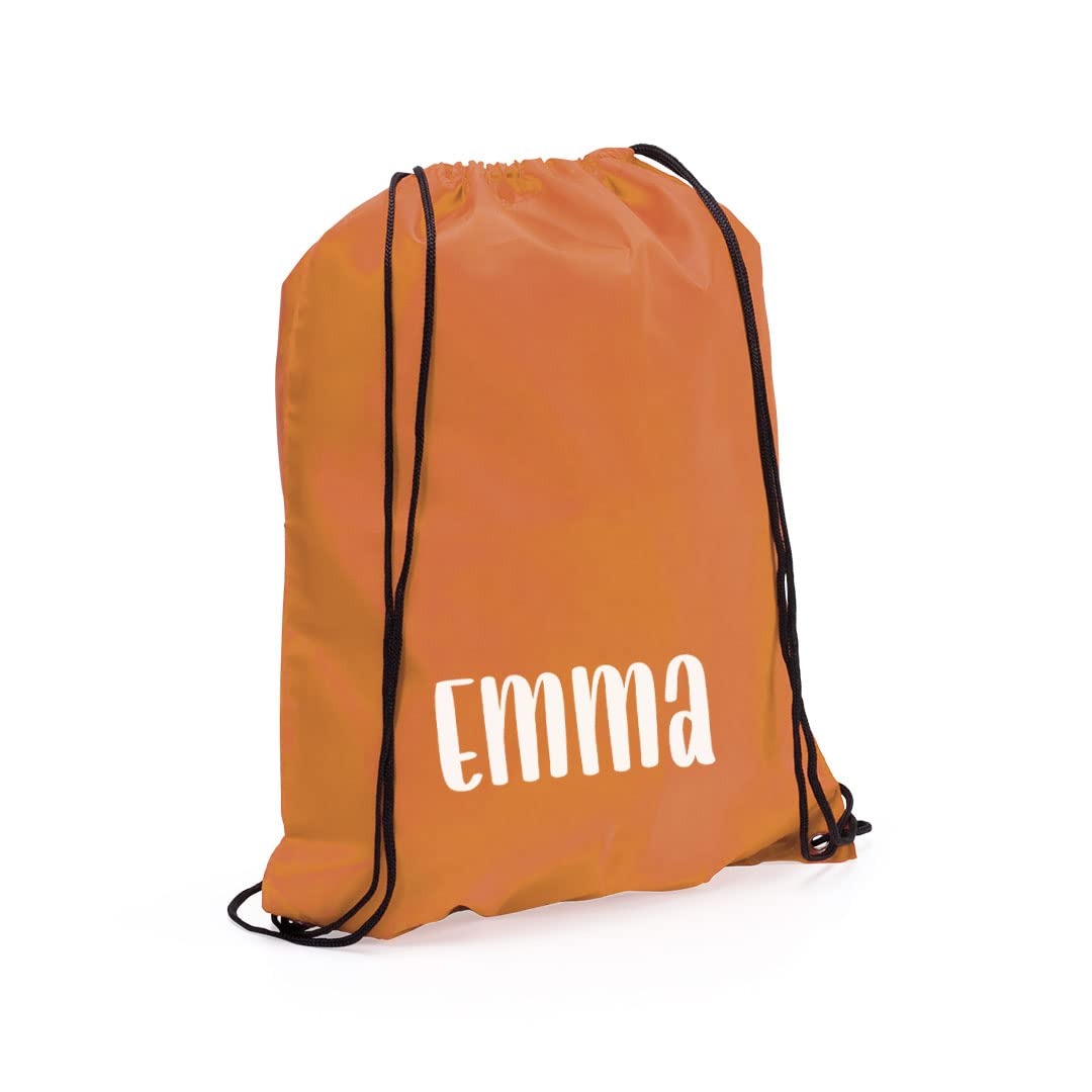 eBuyGB Personalised Drawstring Bag with Custom Name, Kids Backpack, Gym Rucksack, School Sport Bag, Children's PE Kit (Orange)