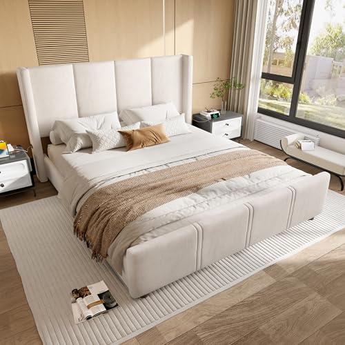 Zepneiy Lit 140 x 190 avec USB et tête Haute, Lit 2 Personnes 140 x 190 avec à Lattes et Pied de, Combinaison Cadre en Fer et Planche en Bois,Cadre de...