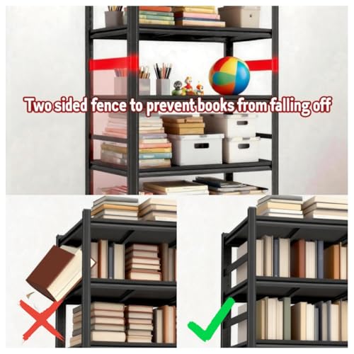 Image of 5 Tier Bookshelf, Large Industrial Metal Shelving, Heavy Duty Storage Shelves For Books And Display. Adjustable Open Standing Book Shelf For Living Room, Bedroom, Office (35.4 inchWx15.7 inchDx71.2 inchH)