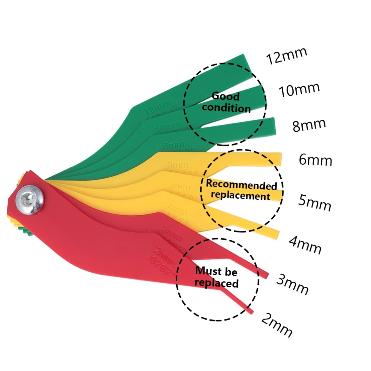 HEALEEP Gauge Brake Pad Measuring Tool Car Brake Pad Thickness Tester Scale Compact Lightweight Color-coded Thickness Indicator for Quick Inspection
