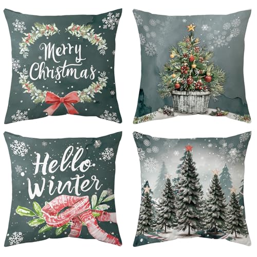 Aitsite Kissenbezug Weihnachten 45x45, 4PCS Tannenzapfen Winter...