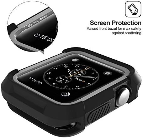 Compatible with Watch Case 42mm, Shock Proof Bumper Cover Scratch Resistant Protective Rugged Case Replacement for Series 3/2/1 42mm, Nike+, Black/Grey