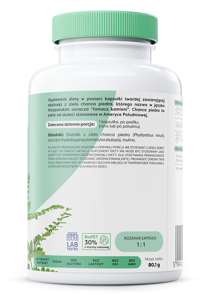 Osavi Chanca Piedra – 120 wegańskich kapsułek | Tradycyjna roślina | Ekstrakt z ziela chanca piedra | 500 mg ekstraktu w jednej kapsułce z 5000 mg Phyllanthus niruri | Clean Label | Dla Wegan
