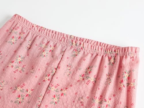 Image of Hupohoi Big Girls Button Down Pajama Set 3pcs Short Sleeve Long Pants with Shorts Crepe Wrinkled Fabric Sleepwear Nighty