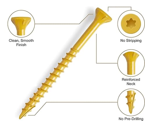 Miniatura 3 de Tornillos para madera #9 x 2" 1 LB Tornillos de cubierta de rosca gruesa estrella cabeza plana resistente a la oxidación broca de bronce recubierto