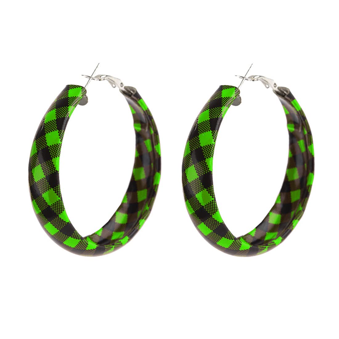Christmas Hoop Earrings for Women Buffalo Plaid Earrings Faux Leather Checkered Snowflake Grid for Women Statement Xmas Ear Jewelry Gifts