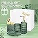 Bathroom Accessories Set, 4Pcs Sage Green Glass Bathroom Accessory Set Complete w/Lotion Soap Dispenser, Toothbrush Holder, Qtip Holder, Soap Dish, Gold Bathroom Decor Sets, Gift for Home Apartment