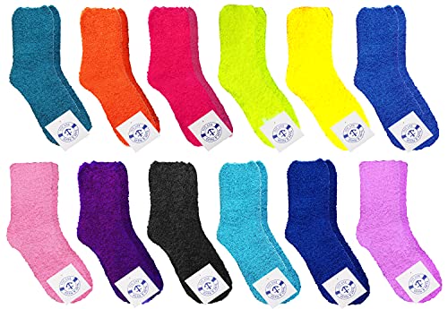 Yacht & Smith 12 Pack Of Women Fuzzy Socks Crew Socks, Warm Butter Soft (Rainbow)