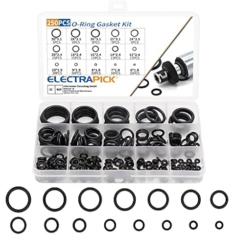 ELECTRAPICK 250Pcs O-Ring Gasket Kit, 15 Sizes Rubber Washers Seals Assortment Set, Electrical Gasket Ring for Plumbing Washer Seal & Auto Quick Repair Cover