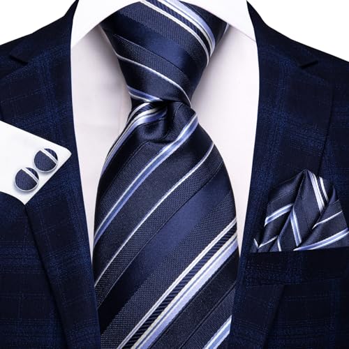 Image of Hi-Tie Men 63inches Tie Set Extra Long Necktie Paisley Tie Pocket Suqare Cufflinks Big and Tall Men Tie