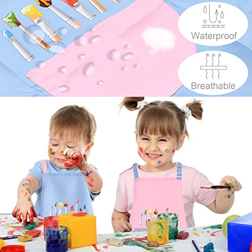 FORYNXHWIN 2 Pcs Apron for Kid Painting Apron Age 6-12 Waterproof Chef Aprons for Kitchen Painting Cooking Baking-60×45 cm(Pink and Blue) - Image 4