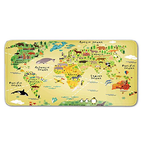 FAIEK Alfombras De Pasillo Mapa del Mundo Largas Moquetas Largo Entrada Felpudos Patrón 3D Anti-desvanecimiento Anti-Sucio Aplicar para Ventana De Bahia Dormitorio Sala Lavable Cortable 50x80cm