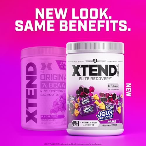 Image of Xtend Original BCAA Powder, 7g BCAAs and 2.5g L-Glutamine for Muscle Recovery Hydration and Lean Muscle, Sugar Free Intra and Post Workout Drink with Electrolytes, Grape Jolly Rancher, 30 Servings