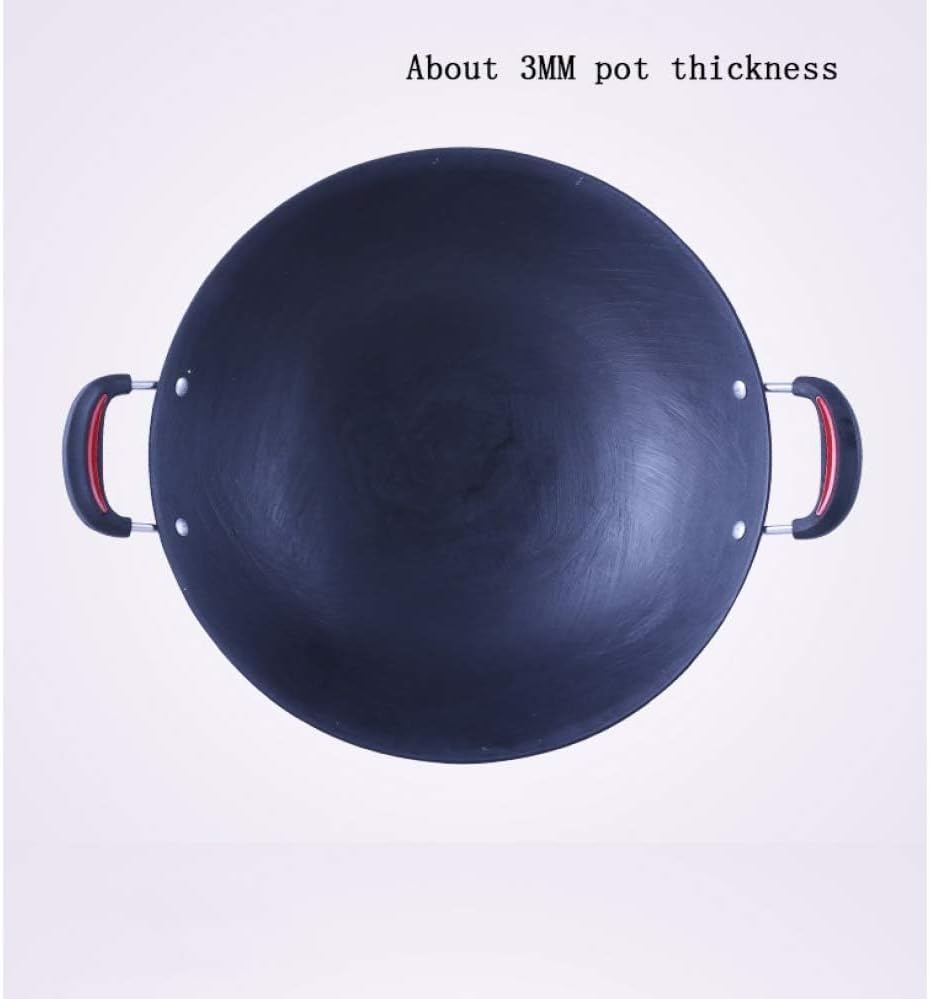Cast Iron Wok Pan Pig Iron Wok Non-Stick Non-Coating Thickened Cast Iron Double Ear Round Bottom Gas Wok,34CM