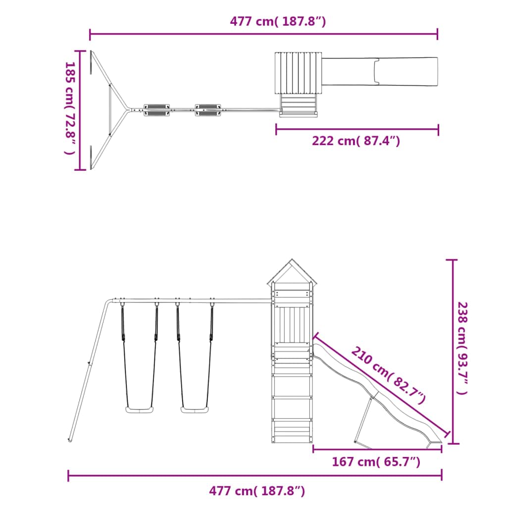 Torre giochi in legno di pino impregnato con scivolo ondulato, doppia altalena e sabbiera, piattaforma da 118 cm, parco giochi da giardino per bambini da 3 a 8 anni all'aperto