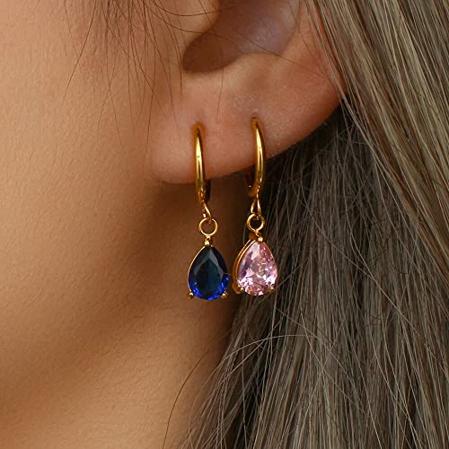 2023 3A Zircon Waterdrop Charm Small Hoop Earrings For Woman Luxury Cute Jewelry Gift Colorful Crystal Earrings4