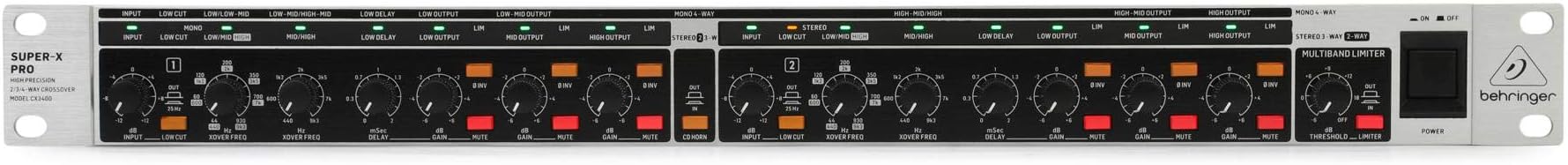 Behringer SUPER-X PRO CX3400 V2 High-Precision Stereo 2-Way/3-Way/Mono 4-Way Crossover with Limiters, Adjustable Time Delays and CD Horn Correction