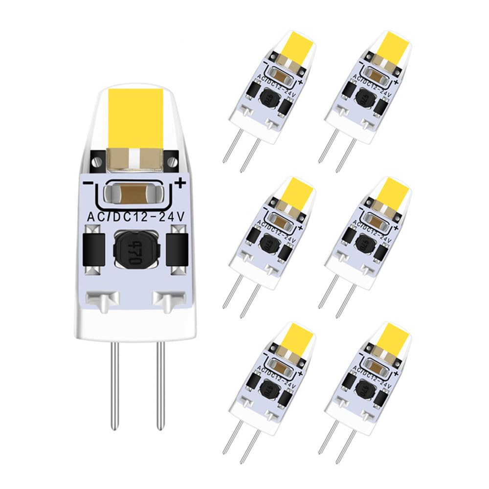 tkhetiana G4 LED Lampe 2W,12-24V AC/DC g4 LED Glühbirne 6000K Kaltweiß Leuchtmittel,12V Led Birnen ersatz G4 halogen Glühbirne,6er Pack