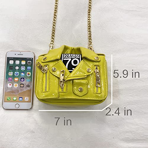 Women Crossbody Bags Chain Shoulder Jacket Bags Motorcycle Messenger Bag Leather Handbags for Girls Purse (Yellow)4