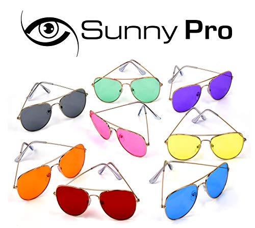 SunnyPro Aviator Sunglasses Colored Tinted Lens Glasses Metal UV400 Protection 7