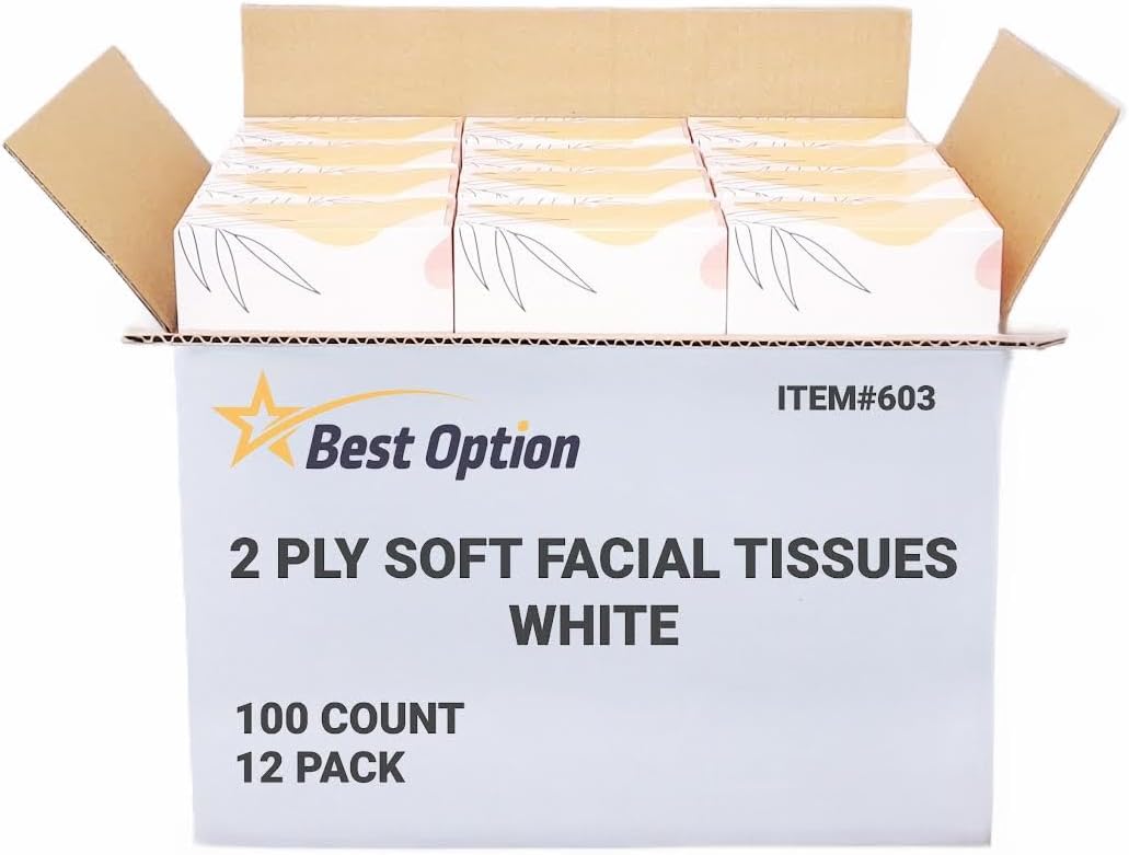 Soft 2-Ply Facial Tissue, White, 100-Count Box | Professional, Gentle and Durable | Great for Bathroom, Office, Business, School (1,200 Tissues, Bulk Pack of 12-Boxes)