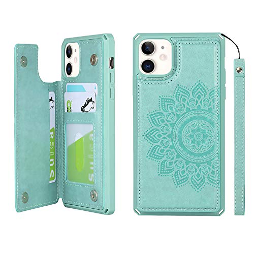 Étui portefeuille iPhone 11 vert avec sangle pratique pour vos sorties