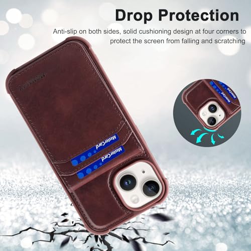 MONASAY Flip Magnetic Wallet Phone Cover for iPhone 15/14 Plus - Burgundy - image 5