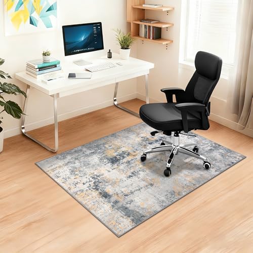 Capslpad Alfombrillas antideslizantes para sillas de suelo de madera dura, 90 x 120 cm, color oro gris, abstracta, alfombrilla protectora para silla de escritorio, alfombra para suelos duros, oficina