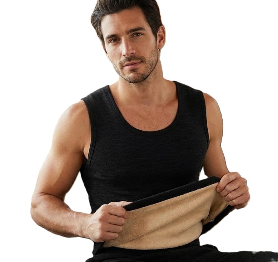 alexvyan X-Large Men's Thermal Fleece Lined Tank Top Thick Fleece Lined Base Layer Shirts Winter Sleeveless Vest Outdoor Tops Cami Cold Weather Ultra-Warm Black-picture-27