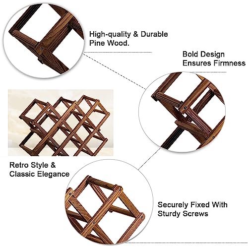 Wooden Wine Rack, Foldable Wine Storage Organizer 10 Slot Foldable Wine Rack Table Free Standing Bottle Racks Foldable Wine Shelves for Home Kitchen Bar Cabinets - Image 4