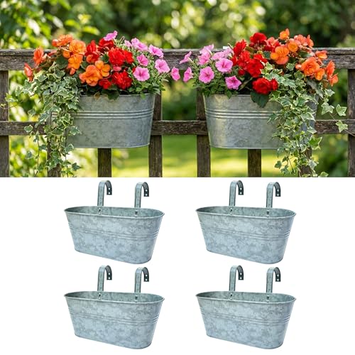 LaLaGreen Outdoor Rail Planter (11.2 in, 4 Pack) Silver Metal Hanging Pot