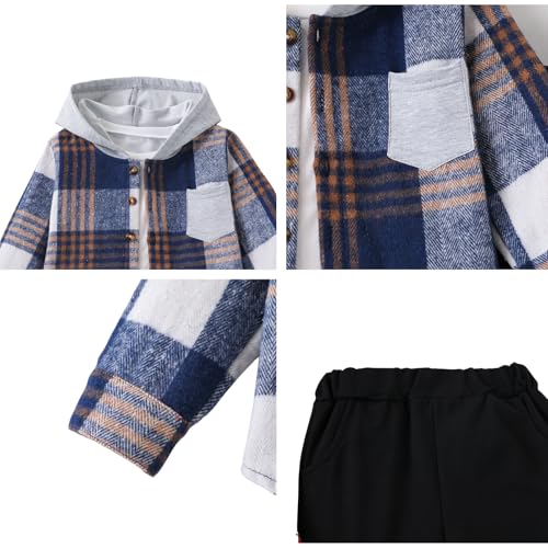 Image of Size 2-6 Years Toddler Boys Clothes Plaid Hooded & Pants 2 Piece Set Kids Boys Fall Outfits Sets