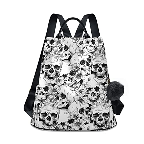 Image of Fustylead Backpack Purse for Women Fashion Ladies Shoulder Bags Large Travel Bag (Skulls and Cherry Flowers)