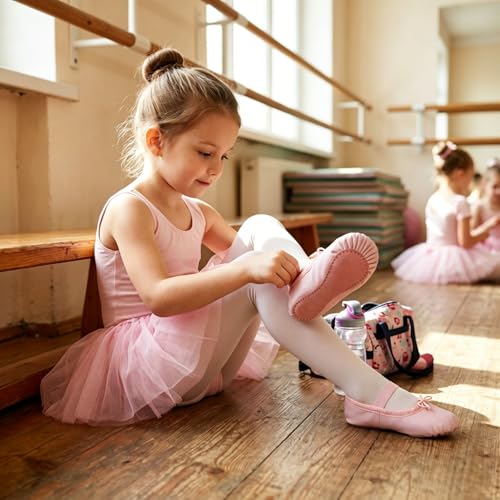 Image of Toddler Ballet Shoes for Girls Baby Ballet Slippers Leather Ballerina Flats | Full Sole Kids Dance Shoes