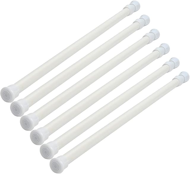 High Carbon Steel Telescopic Curtain Rod 6pcs, Extendable Tension Rods, Small Tension Curtain Rods Extendable Spring Poles, Tension Rods Adjustable Spring Cupboard Bars White Extendable Rod