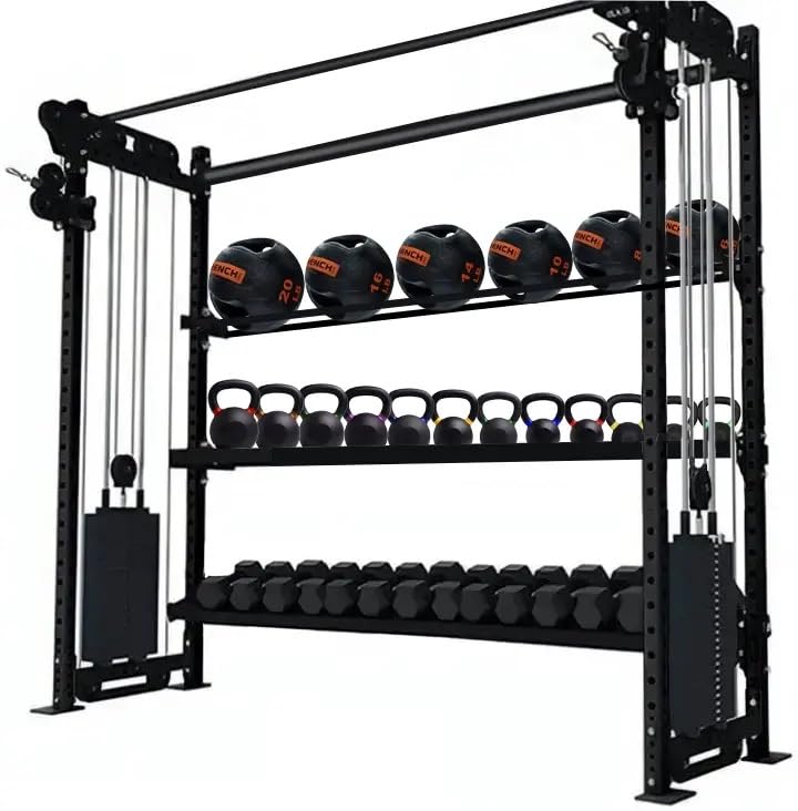 French Fitness Rig & Rack Functional Trainer w/3 Tier Storage 78” | Space-Saving All-in-One Workout Solution (175 lbs Weight Stack)
